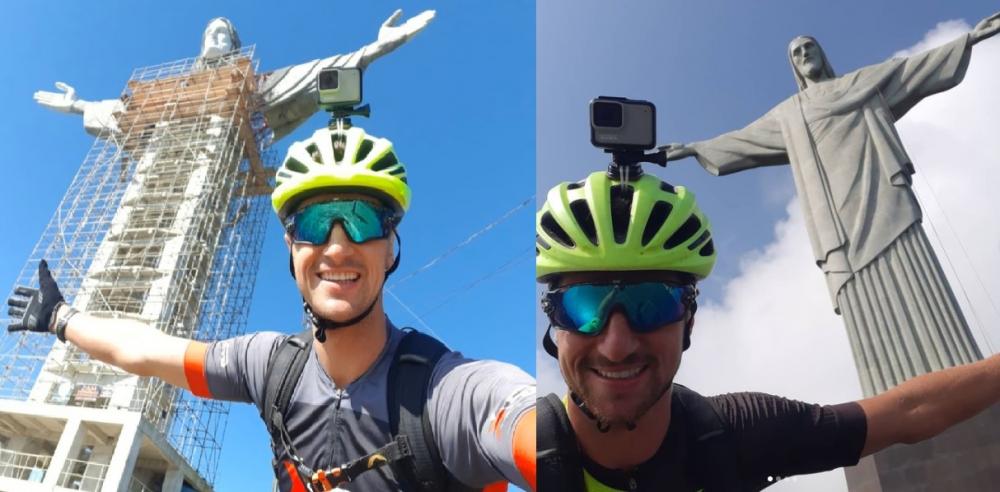 Ciclista saiu de Encantado no dia 14 de abril e pedalou durante 13 dias até o Rio de Janeiro (Foto: Arquivo pessoal / Montagem / Rádio Independente)