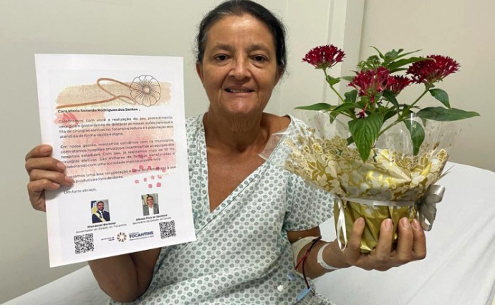 Paciente Maria Soneide Rodrigues dos Santos, moradora de Jaú do Tocantins, desde 2017 aguardava uma cirurgia ginecológica - Foto: SES/Governo do Tocantins