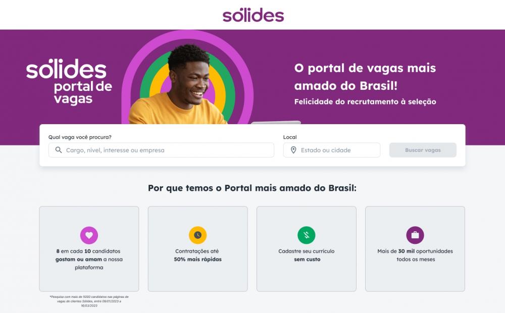 Home do novo Portal de Vagas da Sólides Divulgação / Sólides