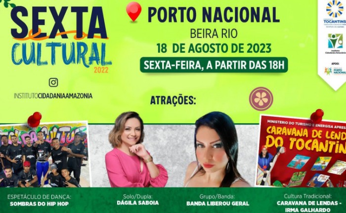 Evento ocorrerá na Avenida Beira Rio, a partir das 18 horas, e contará com atrações artísticas que se apresentarão gratuitamente para a população portuense. - Foto: Secult/Governo do Tocantins