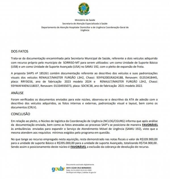 Foto: Reprodução/Prefeitura de Sorriso - MT