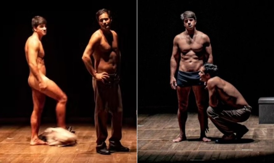 Os atores Léo San e Maurício Silveira, em cena da peça 'Pasolini no deserto da alma' — Foto: Reprodução/Instagram