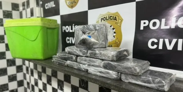 Droga foi colocada em uma maleta térmica que estava dentro de uma caixa d'água | Foto: Divulgação/Polícia Civil/CP