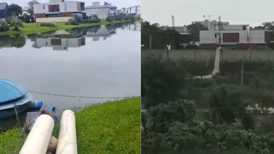 Duto irregular de condomínio de alto padrão em Pelotas (RS) despejava água em comunidade vizinha atingidas pelas chuvas Imagem: Reprodução/redes sociais