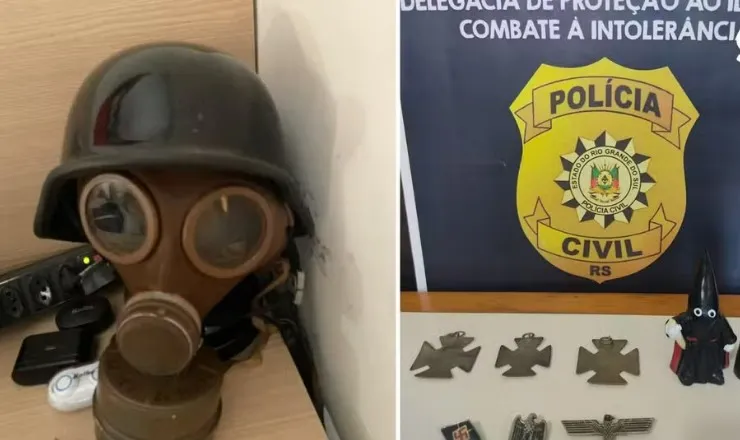 Objetos apreendidos pela polícia durante investigação de caso de apologia ao nazismo em Santa Maria — Foto: Polícia Civil/Divulgação