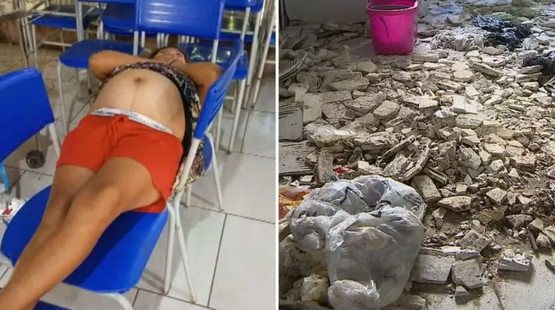Mulher indígena grávida é atendida em cima de cadeiras; posto de saúde de aldeia no RS está abandonado — Foto: Reprodução/RBS TV