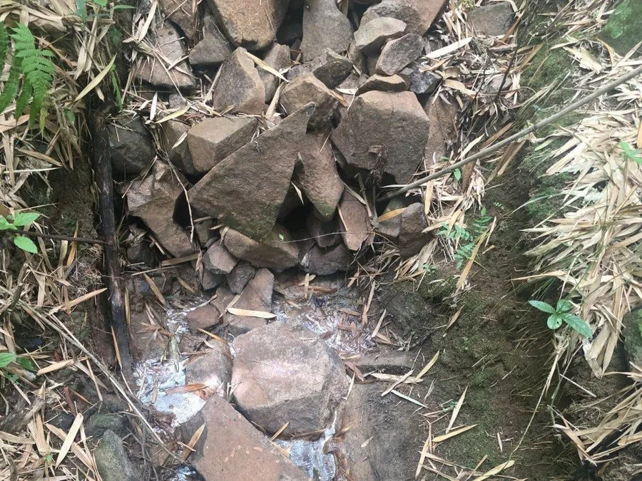 Cadáver foi encontrado em uma área de mata densa, envolto por lonas e coberto por pedras Foto : Polícia Civil / Divulgação / CP