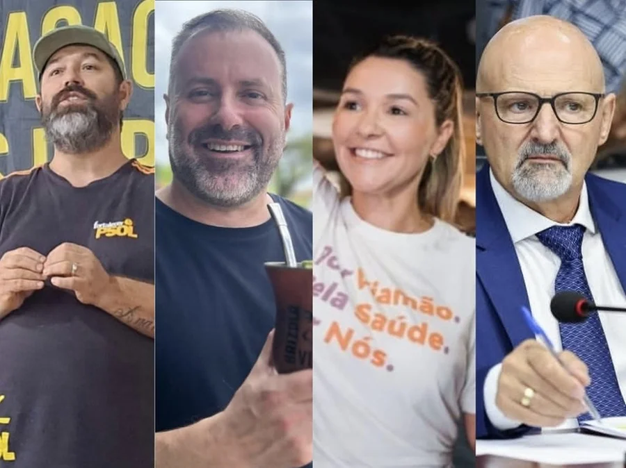 Adriano Ricoldi, Guto Lopes, Michele Galvão e Valdir Bonatto são candidatos à prefeitura de Viamão Foto : Montagem com fotos das redes sociais / CP