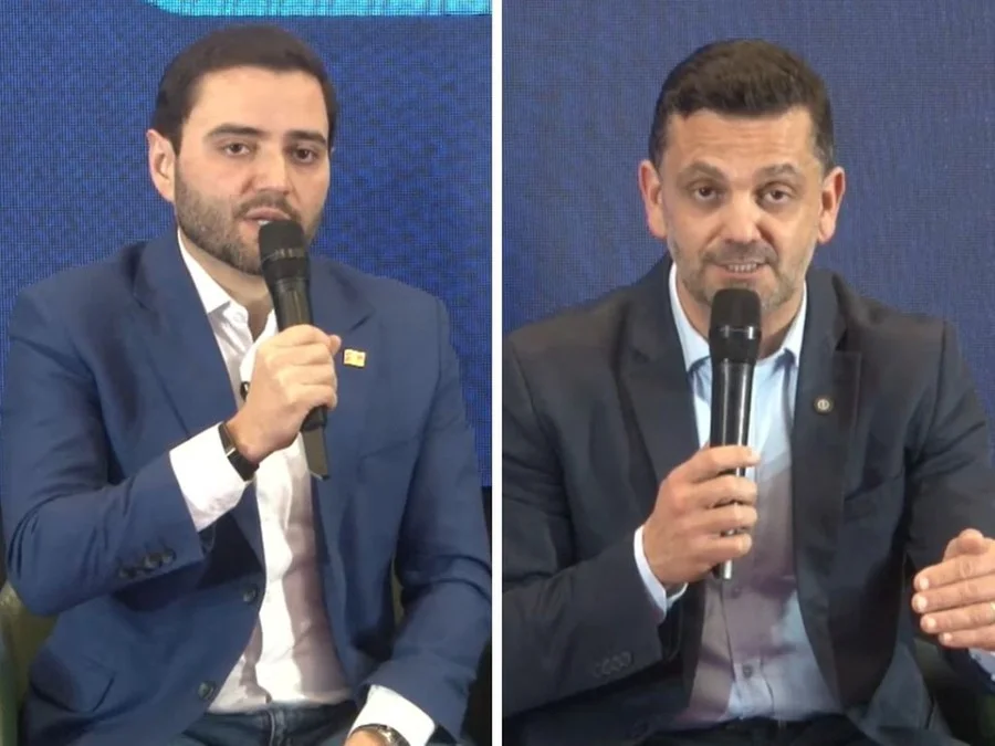Evento contou com a presença de apenas dois candidatos — Gabriel Souza (MDB) e Marcelo Maranata (PSDB) Foto : Montagem em Reprodução do Youtube/ CP