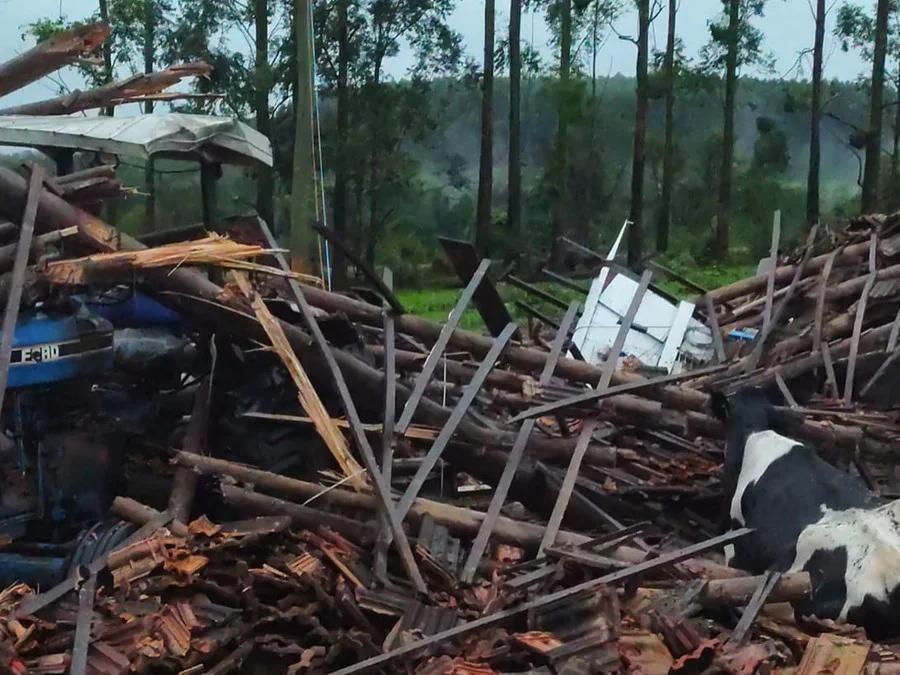 Estrutura danificada por temporal no município de Três Passos Foto : Emater / Divulgação / CP
