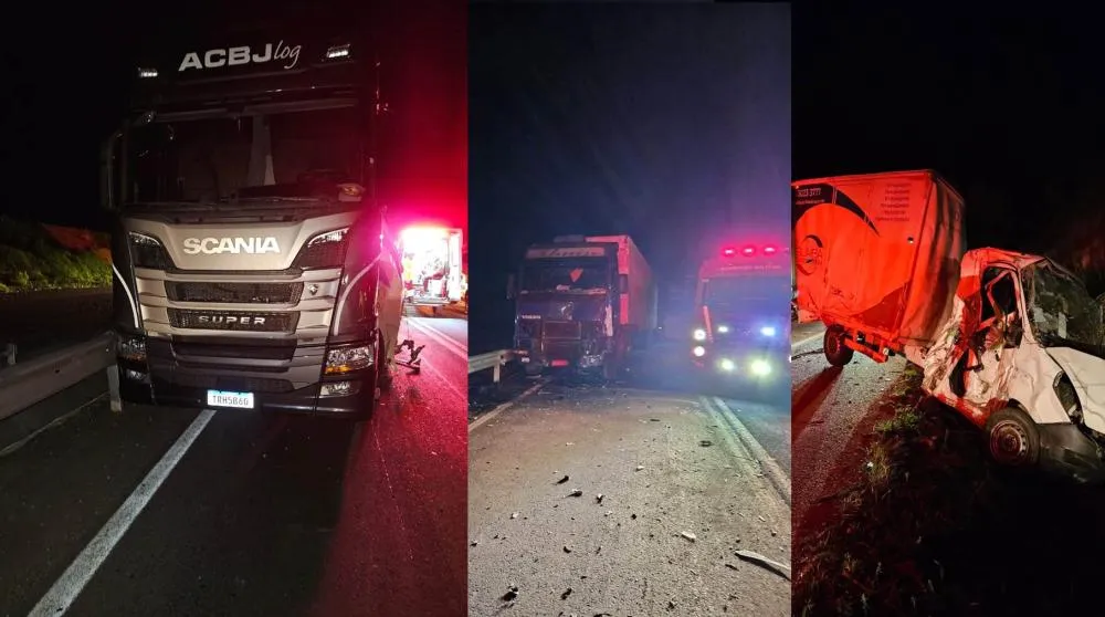 Acidente entre duas carretas e caminhão deixa motorista ferido na BR-386, em Soledade