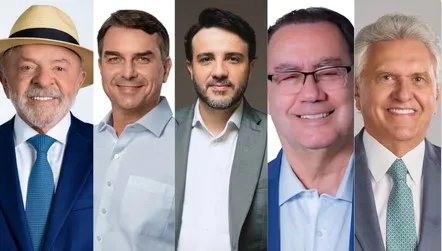 Lula, Flávio, Renan, Cury e Caiado, nas fotos que aparecerão nas urnas Divulgação/TSE
