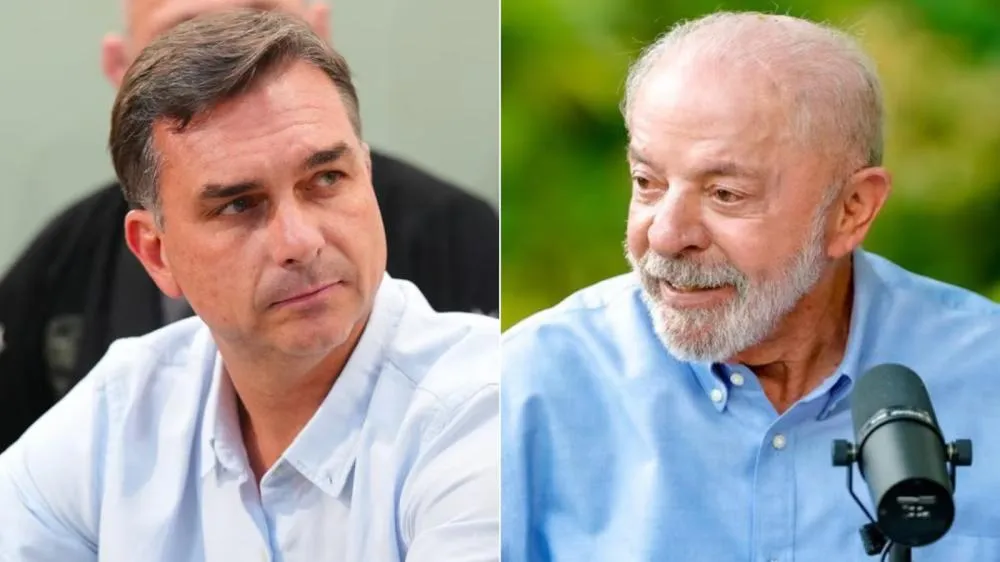 Flávio Bolsonaro terminou o primeiro turno à frente do presidente Lula Foto Montagem: Vittor Sales/Campanha de Flávio Bolsonaro e Ricardo Stuckert/PR