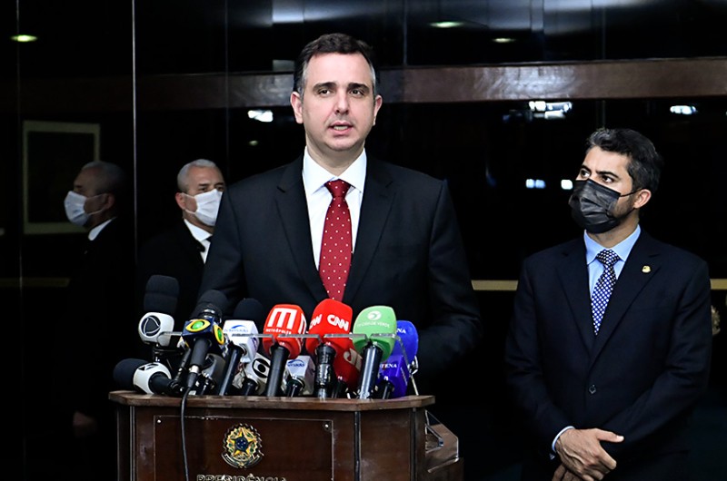 Em entrevista coletiva, o presidente do Senado, Rodrigo Pacheco (PSD-MG), disse que pretende votar todas as indicações de autoridades até o final desse ano - Waldemir Barreto/Agência Senado