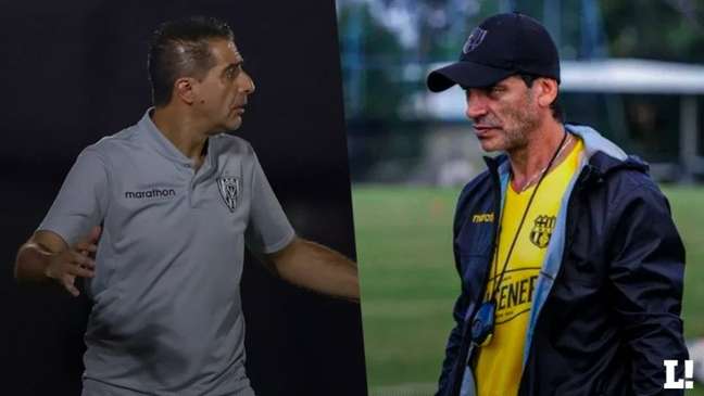 Renato Paiva e Fabián Bustos são as prioridades do Peixe (Fotos: Nathalia Aguilar / AFP; Divulgação / Barcelona SC) Foto: Lance!