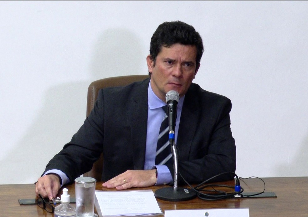 Sergio Moro em evento como ministro da Justiça — Foto: JN