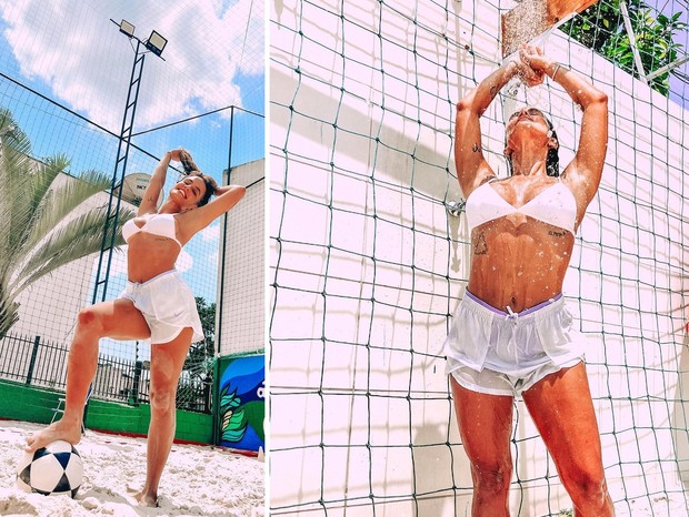 Carol Peixinho se refresca com chuveirada (Foto: Reprodução/Instagram)
