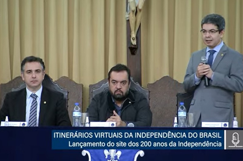 Pacheco, Castro e Randolfe no lançamento - Reprodução TV Senado