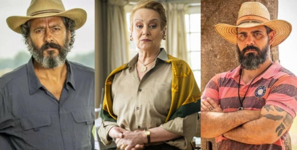 José Leôncio (Marcos Palmeira), Mariana (Selma Egrei) e Alcides (Juliano Cazarré) são personagens de Pantanal (Foto: Reprodução / Globo)