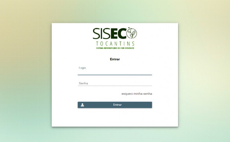 Tela de acesso ao Sistema Informatizado do ICMS Ecológico (Siseco) - Foto: Divulgação