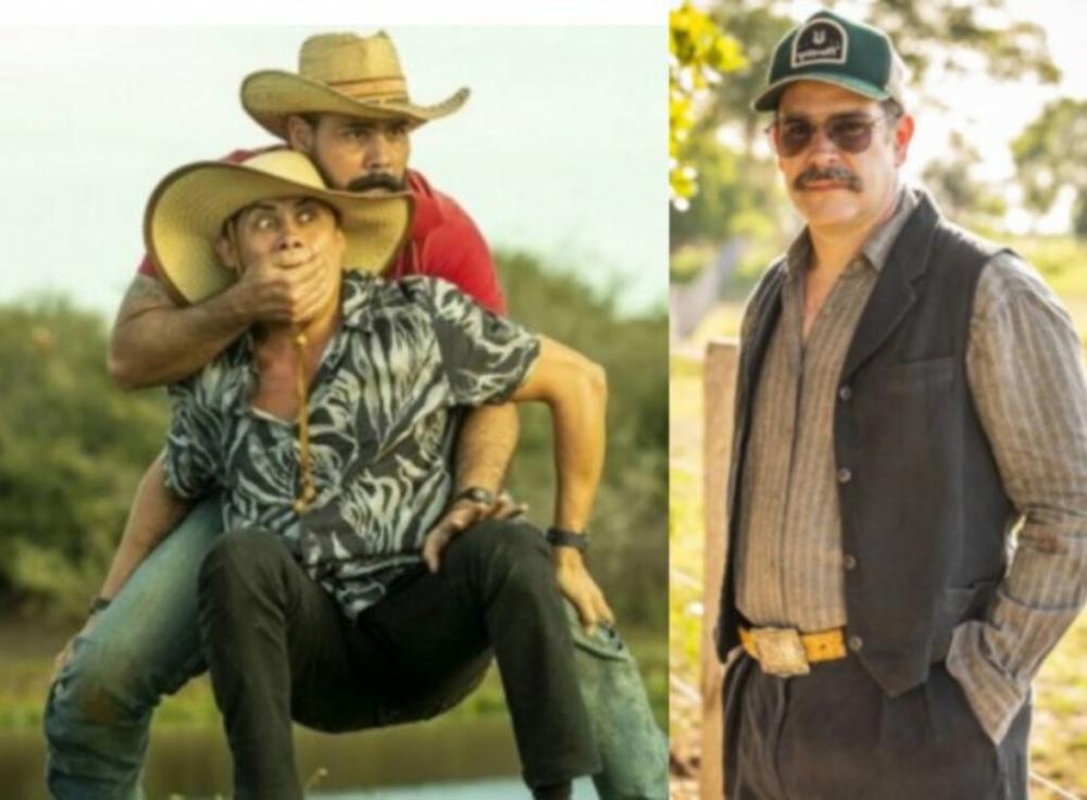 Pantanal - Zaquieu (Silvero Pereira) salva Alcides (Juliano Cazarré) e atira em Tenório (Murilo Benício) (Foto: Reprodução / Globo)