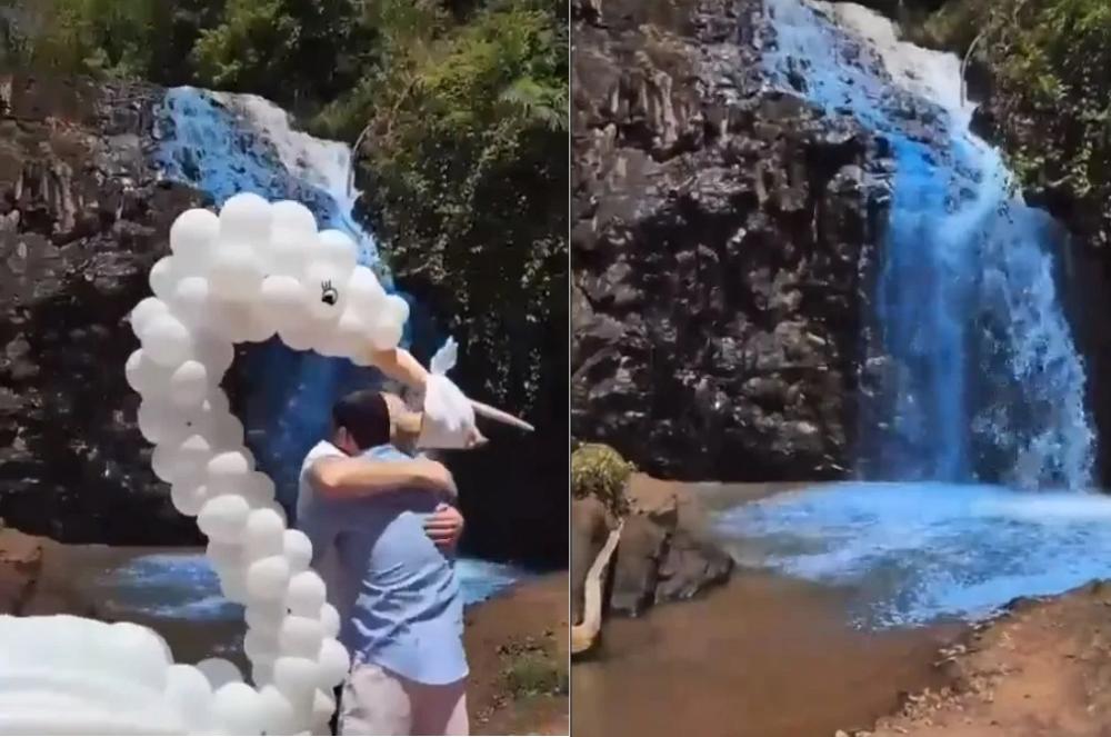 Chá revelação em cachoeira (Foto: Reprodução Twitter )