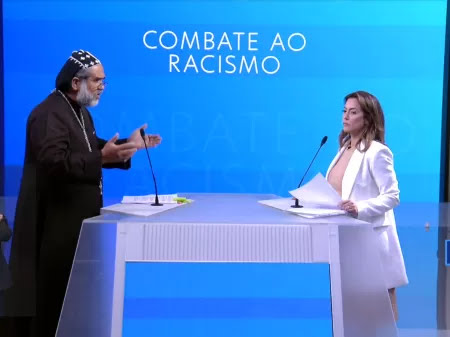 29.set.2022 - Padre Kelmon (PTB) responde Soraya Thronicke (União Brasil) no debate entre candidatos à Presidência da República. Imagem: Reprodução/TV Globo