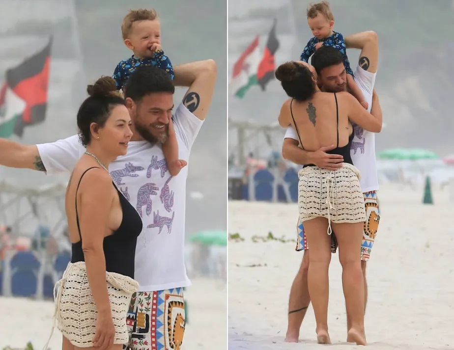 Fabiula Nascimento e Emílio Dantas curtem dia de praia com os gêmeos Fabricio Pioyani / AgNews